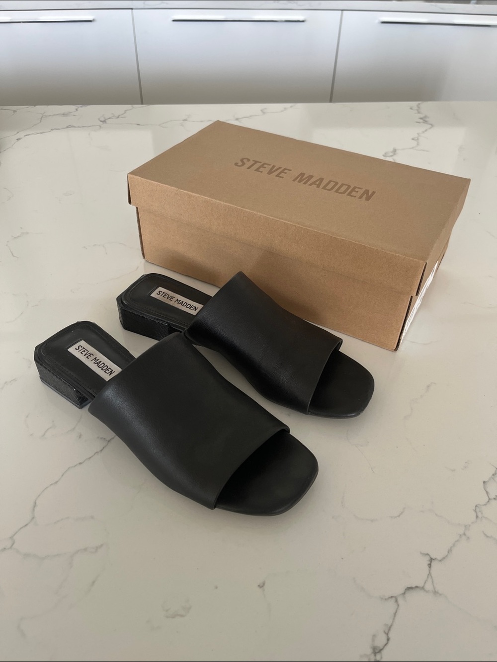 Steve Madden Black Slide Mules